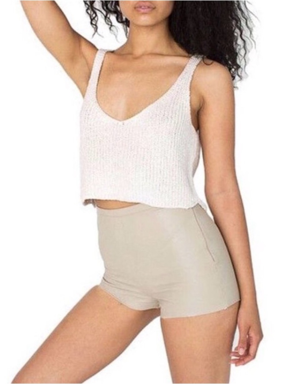 American Apparel Cream Metallic Knit Cropped Tank XS/S
